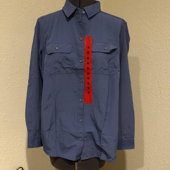 Eddie Bauer Tops - Eddie Bauer Mountain Ripstop Blue Button-Down Utility Shirt